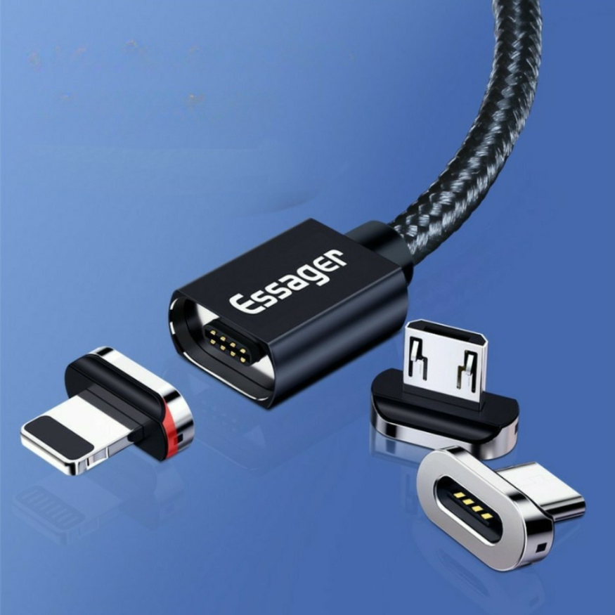 Magnetic Interchangeable USB-C/MicroUSB/iPhone Cable, 1 or 2 metre