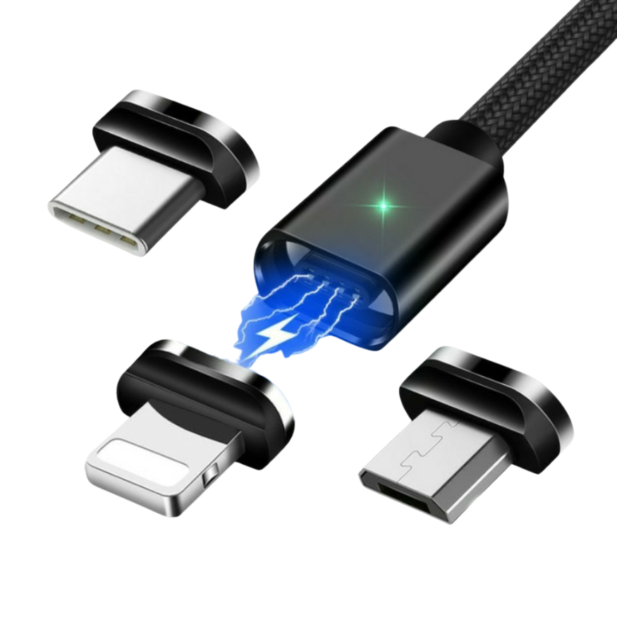 Magnetic Interchangeable USB-C/MicroUSB/iPhone Cable, 1 or 2 metre