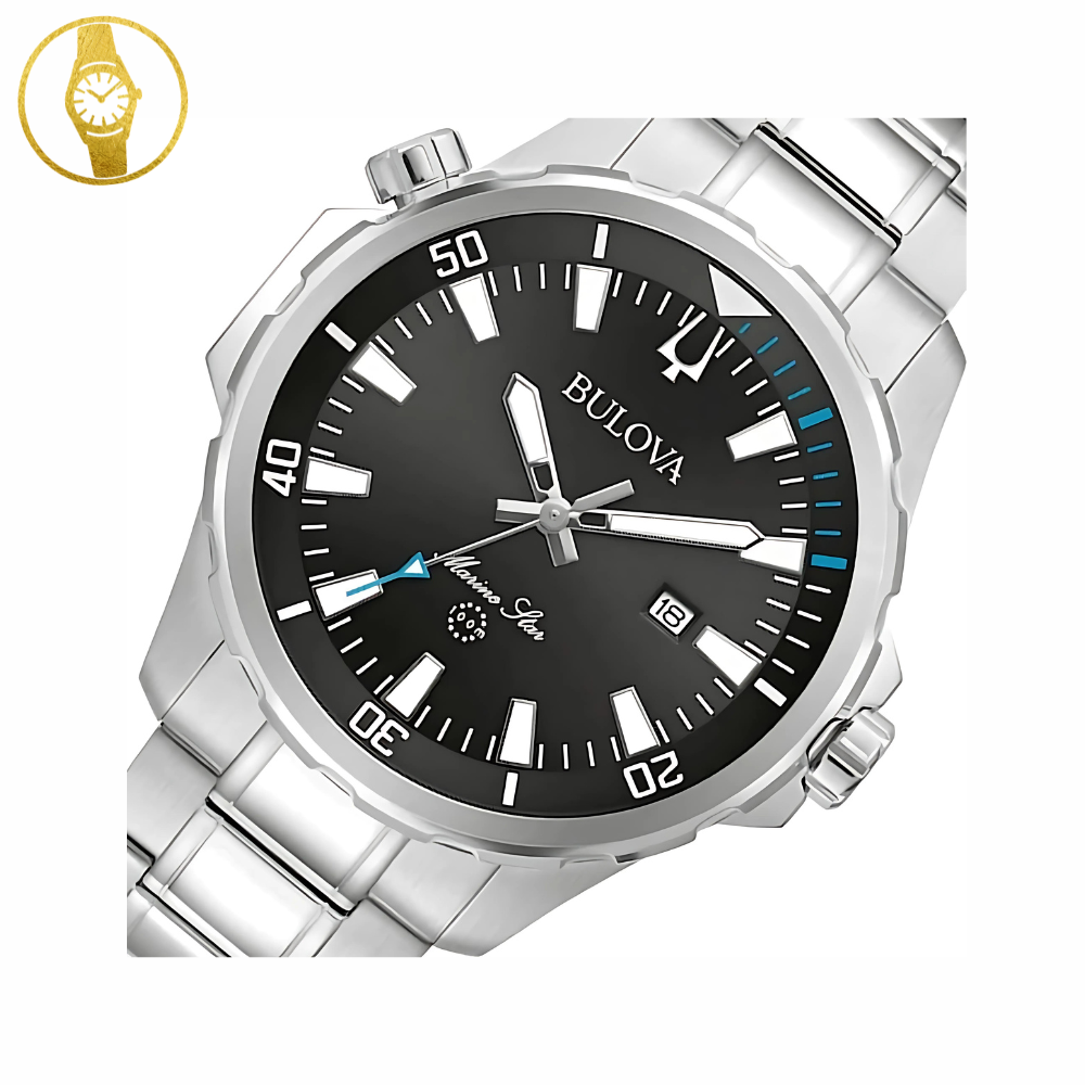 BULOVA Marine Star black sports watch with internal rotating bezel - 1stMobile.UK