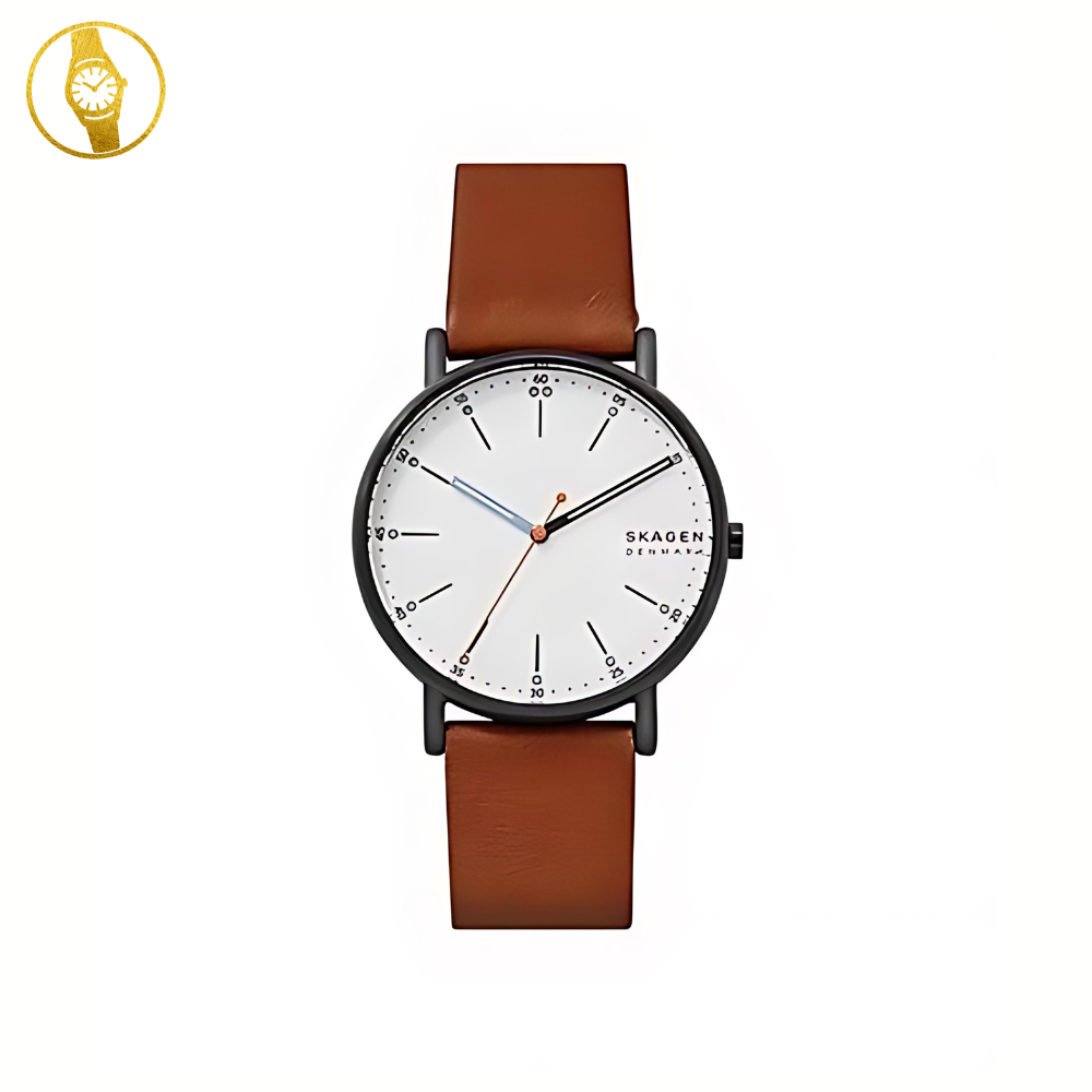 SKAGEN Signatur Mens White Minimalist Style watch, Brown Leather - 1stMobile.UK