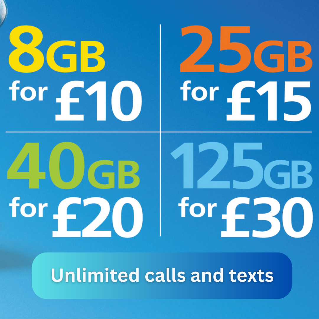 O2 Sim Cards, Big Bundle Pay As You Go, with £10 included + £5 free credit - 1stMobile.UK