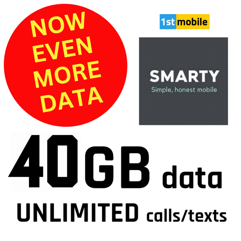 FREE SMARTY UK Pay As You Go Sim Cards. 40GB Data with UNLIMITED Minutes and Texts, plans from £6