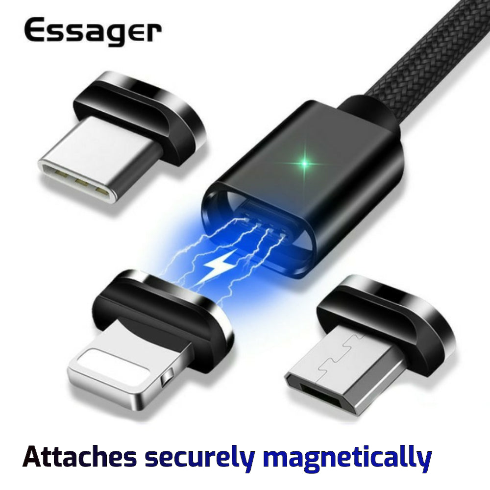 Magnetic Interchangeable USB-C/MicroUSB/iPhone Cable, 1 or 2 metre - 1stMobile.UK