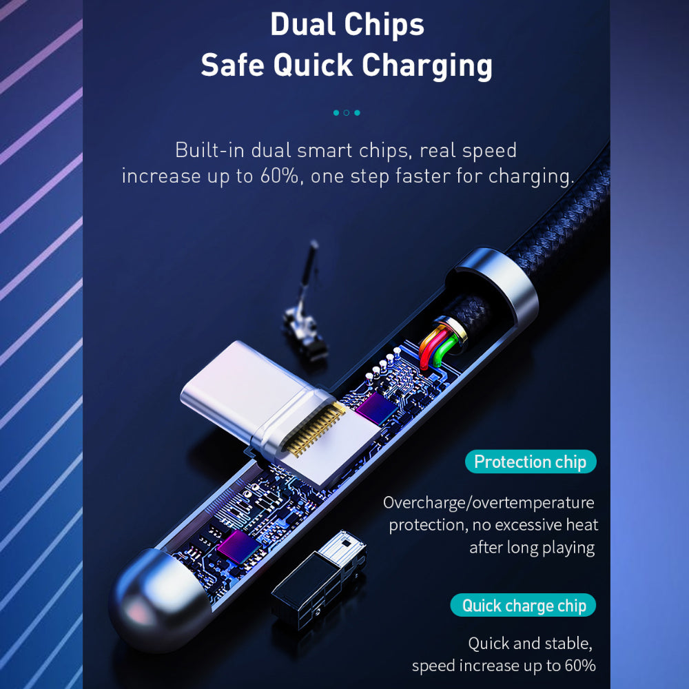 Tough 40w Fast Charge Compatible USB-C Cable with Colour Changing LED & 90 degree plug - 1stMobile.UK