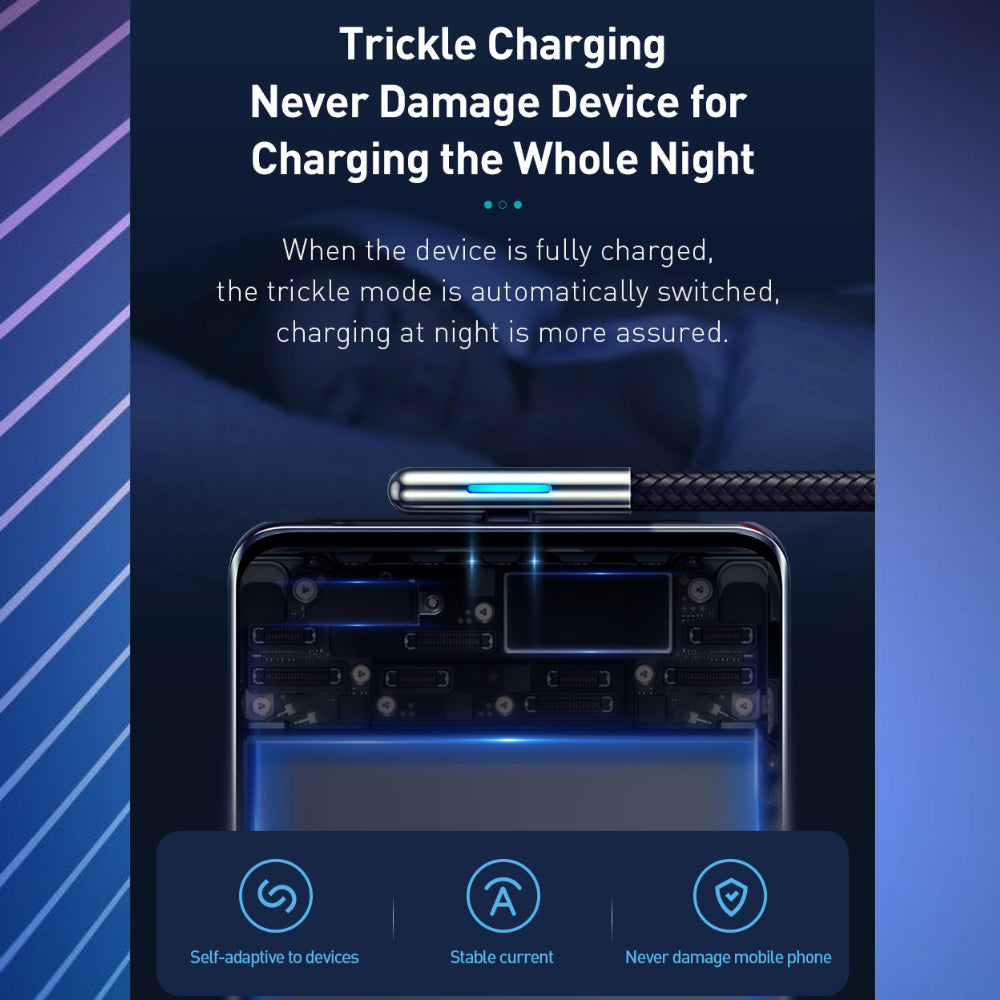 Tough 40w Fast Charge Compatible USB-C Cable with Colour Changing LED & 90 degree plug - 1stMobile.UK