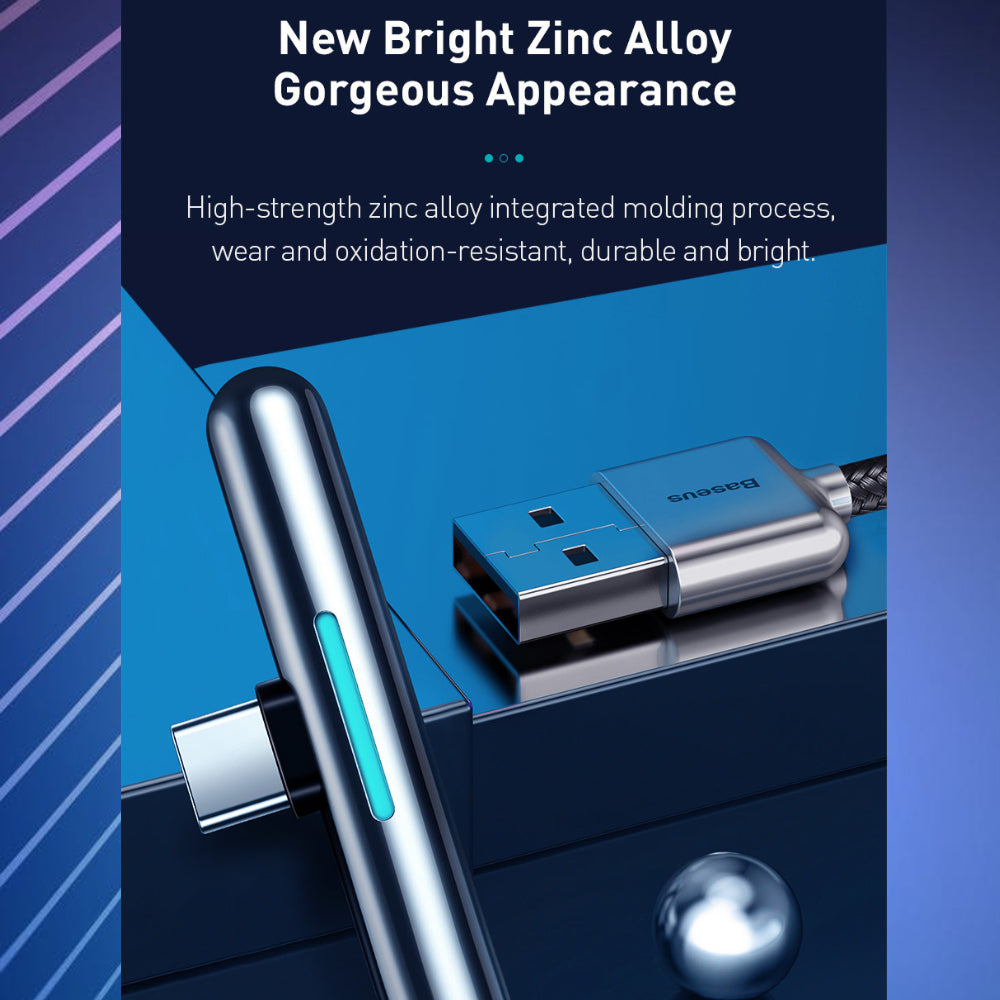 Tough 40w Fast Charge Compatible USB-C Cable with Colour Changing LED & 90 degree plug - 1stMobile.UK