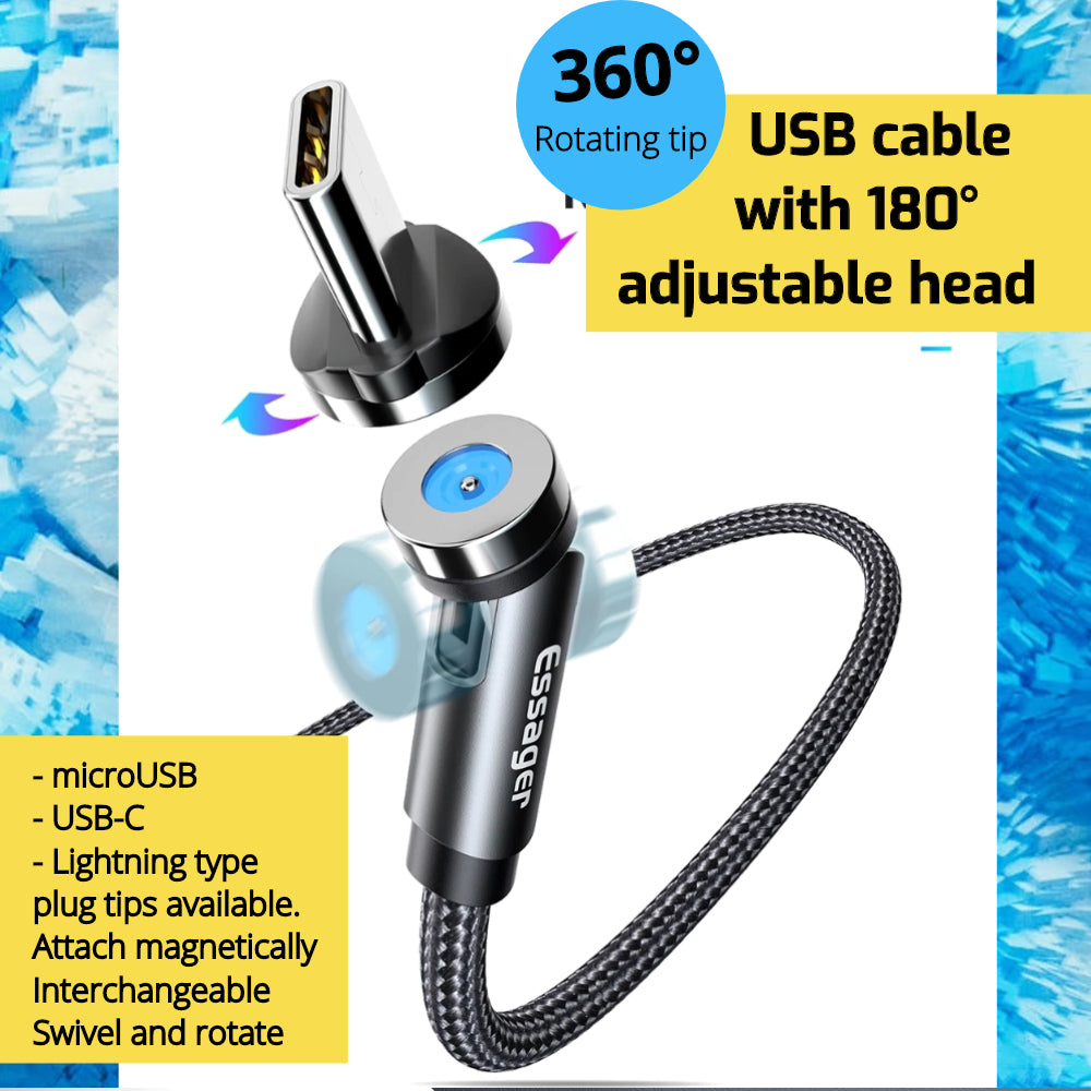 USB strong cable with detachable and interchangeable 180 degree adjustable plug tips - 1stMobile.UK