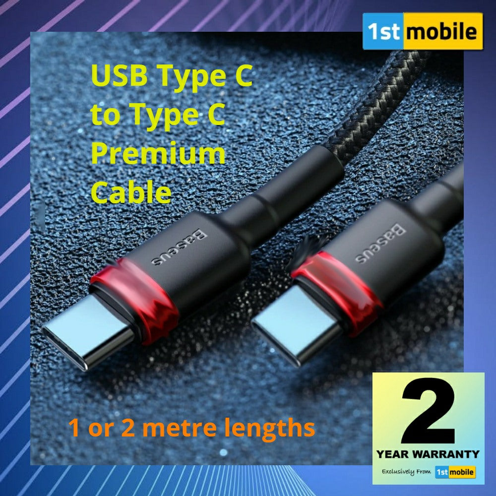 USB Type C to Type C cable for fast charging up to 100w. 1 or 2 metre - 1stMobile.UK