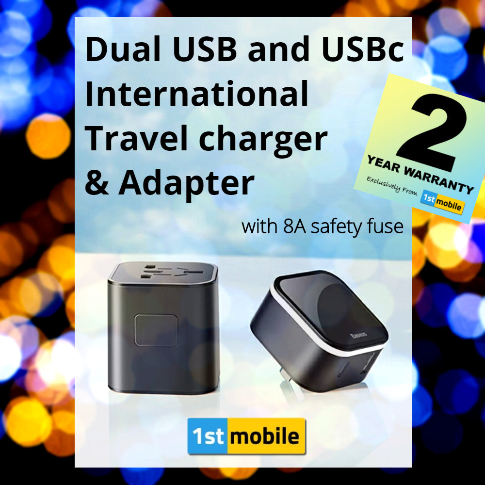 Dual Port USB & USB-C Travel Charger and Fused International Travel Adaptor UK-EU-USA-AUS - 1stMobile.UK