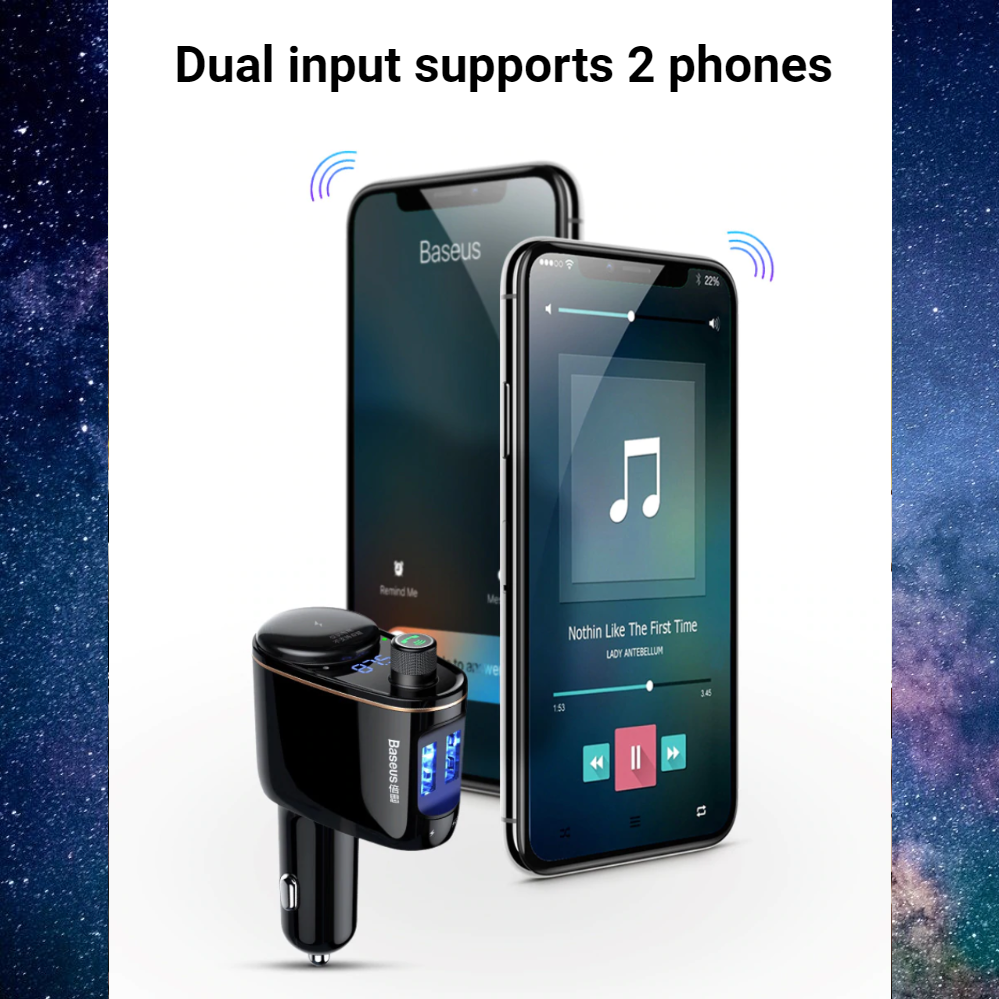 BASEUS Dual USB In-Car Charger/Bluetooth/FM Transmiter/Handsfree/Music Player - 1stMobile.UK