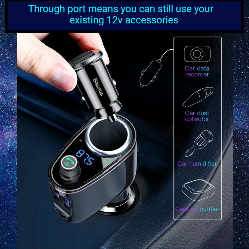 BASEUS Dual USB In-Car Charger/Bluetooth/FM Transmiter/Handsfree/Music Player - 1stMobile.UK