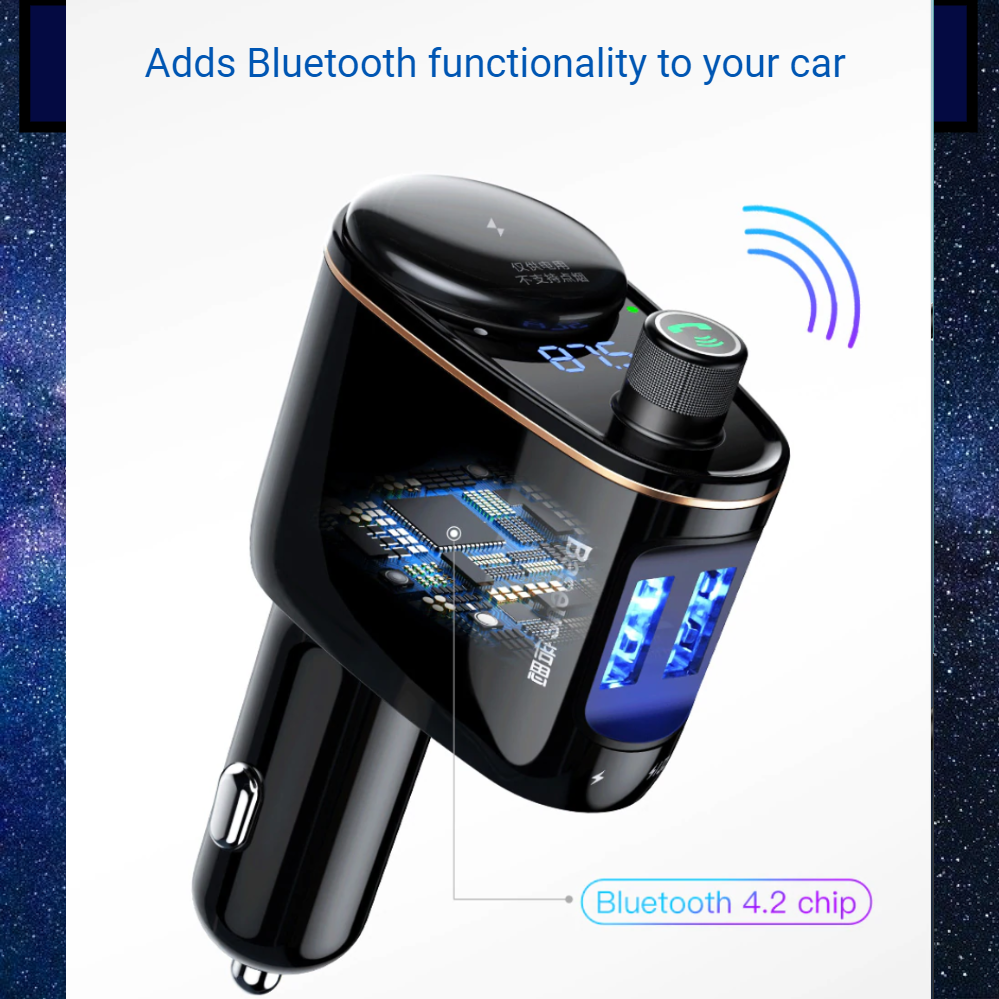 BASEUS Dual USB In-Car Charger/Bluetooth/FM Transmiter/Handsfree/Music Player - 1stMobile.UK
