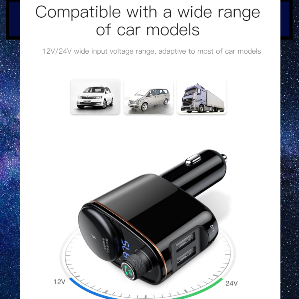 BASEUS Dual USB In-Car Charger/Bluetooth/FM Transmiter/Handsfree/Music Player - 1stMobile.UK