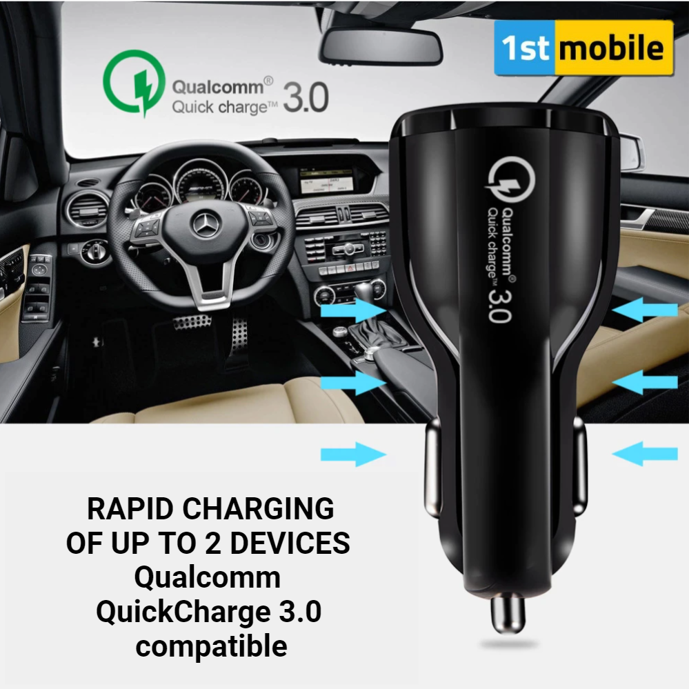 Dual USB in-Car 30w Fast Charger, Charge up to 2 devices in your car - 1stMobile.UK