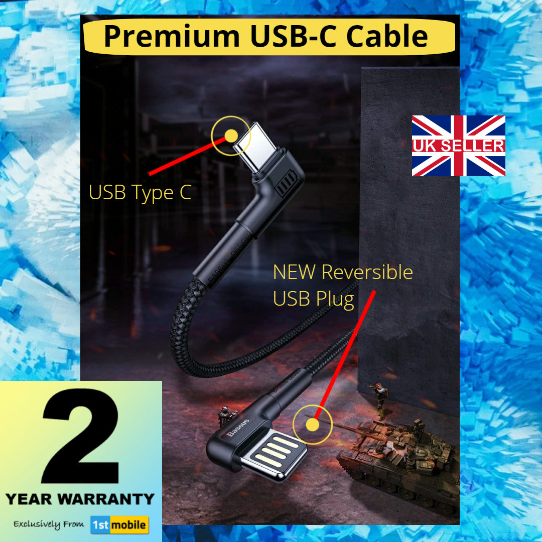 New Style Reversible Tough USB Cable for USB-C, QuickCharge 3.0 compatible - 1stMobile.UK