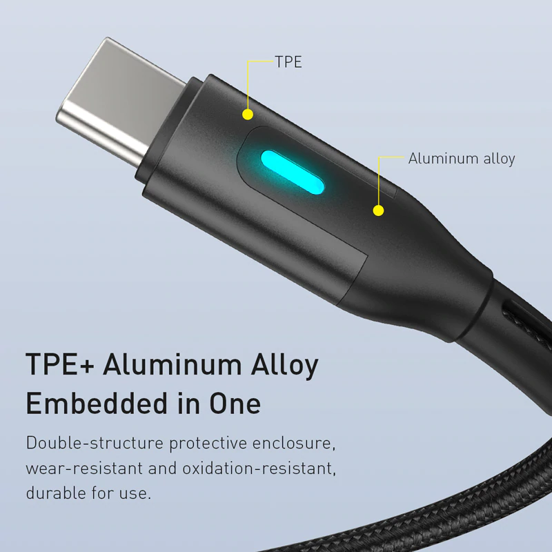 USB-C premium strength cable with colour changing LED, 1 or 2 metre - 1stMobile.UK