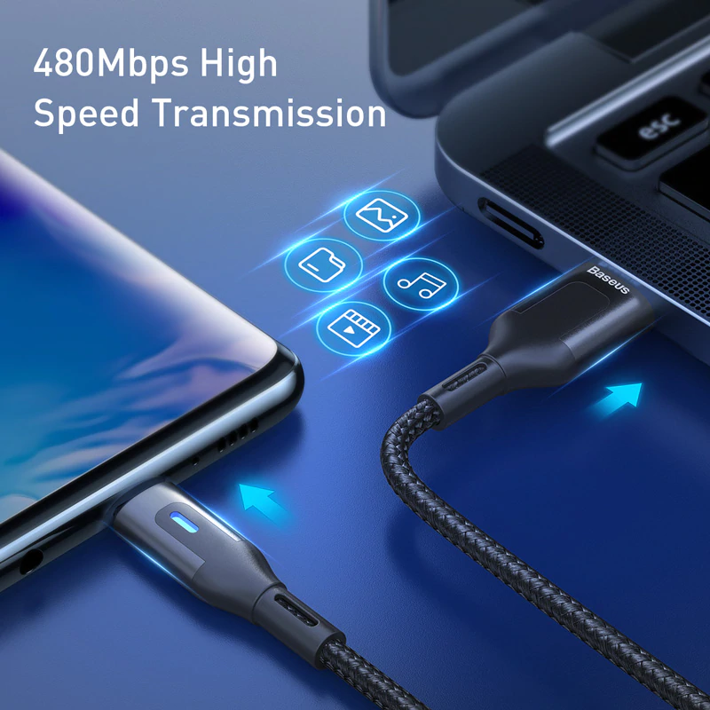 USB-C premium strength cable with colour changing LED, 1 or 2 metre - 1stMobile.UK