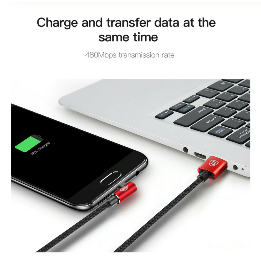 BASEUS Tough microUSB cable, Right Angle plug, Reversible Cable - 1stMobile.UK