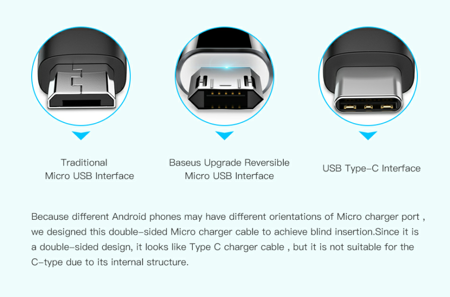BASEUS Tough microUSB cable, Right Angle plug, Reversible Cable - 1stMobile.UK