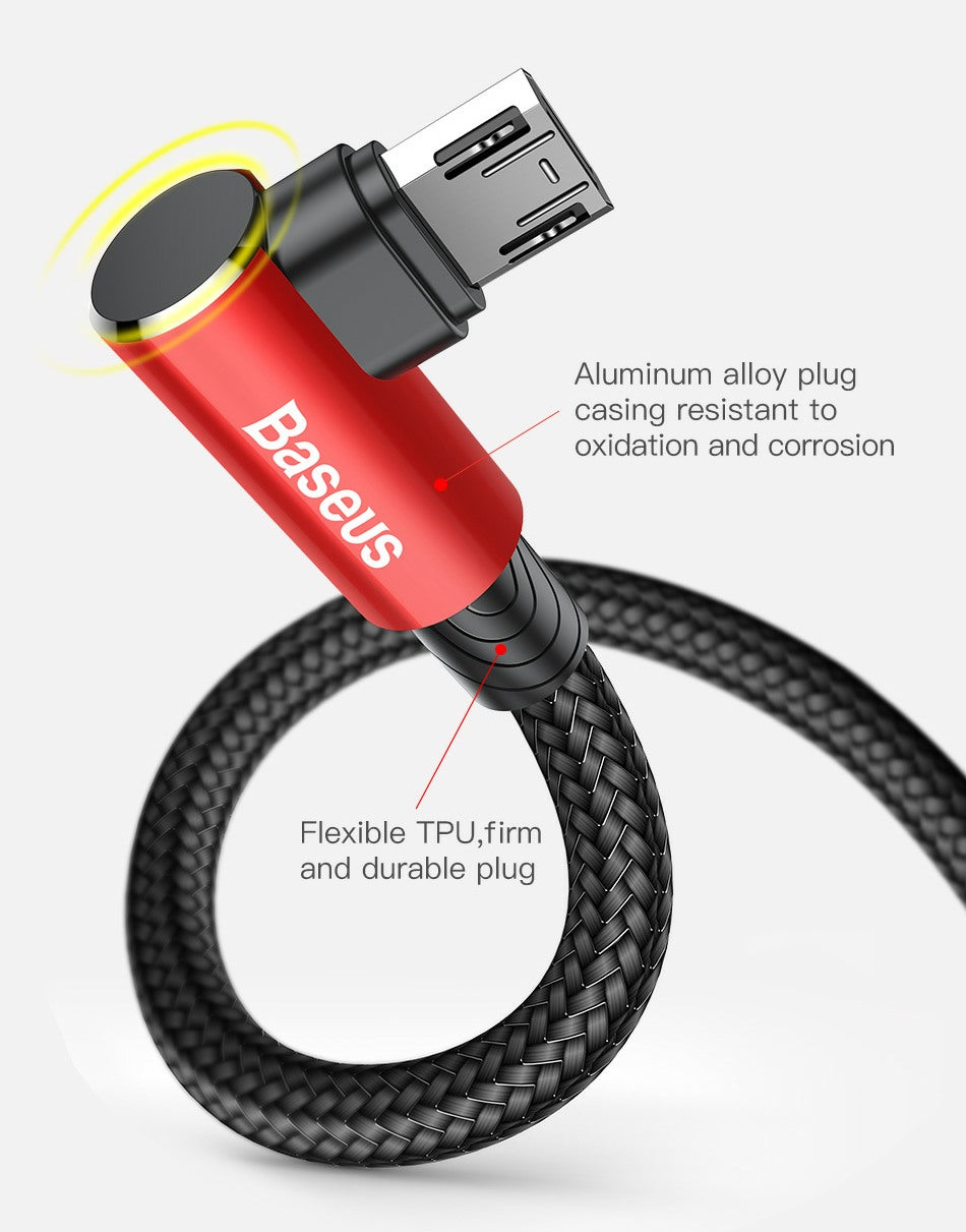 BASEUS Tough microUSB cable, Right Angle plug, Reversible Cable - 1stMobile.UK