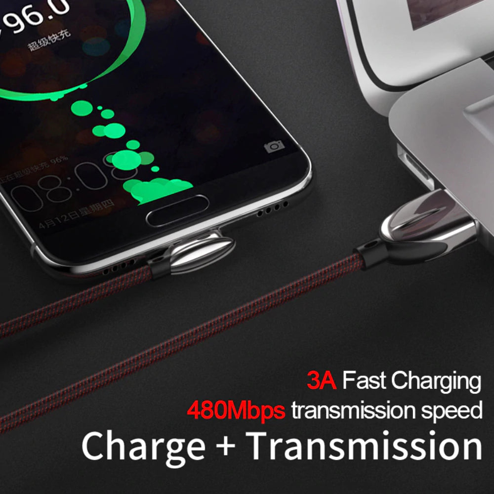 USB Cable for USB Type C Phones and Tablets. Up to 10w Fast Charging, Right Angled plug - 1stMobile.UK