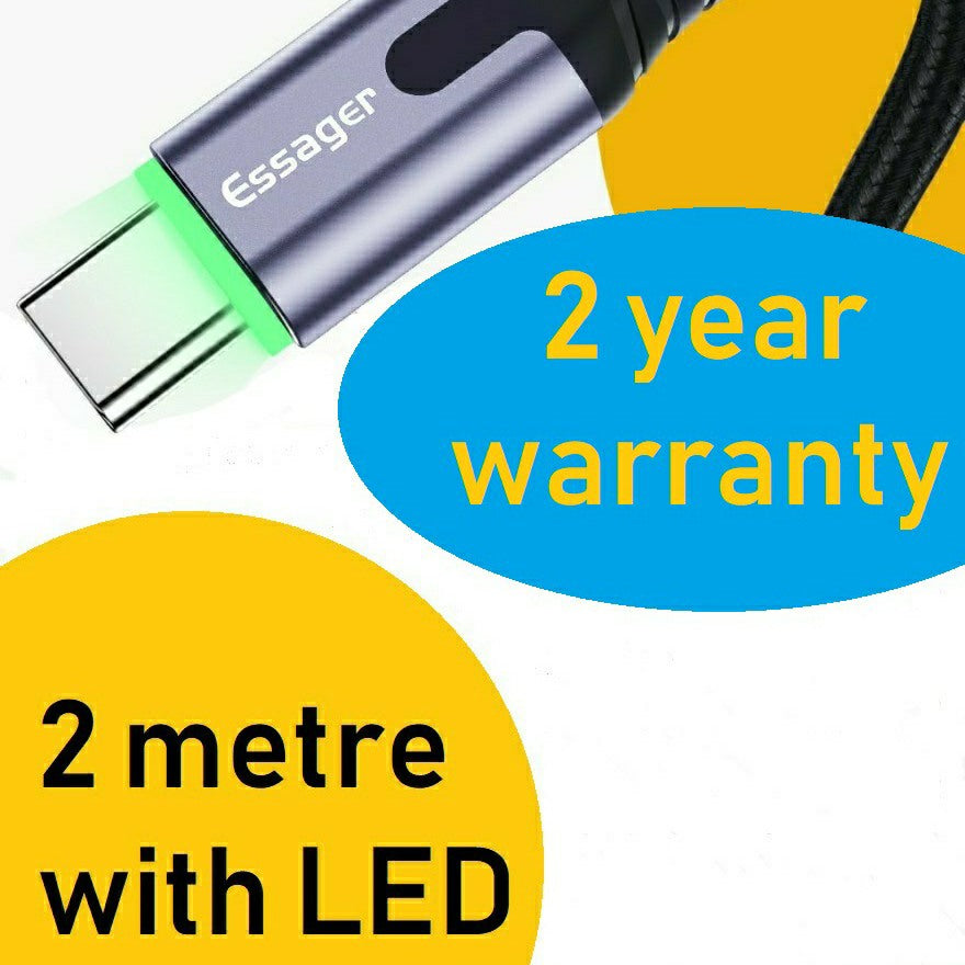 ESSAGER Premium 2 metre USB-C LED Cable - 1stMobile.UK