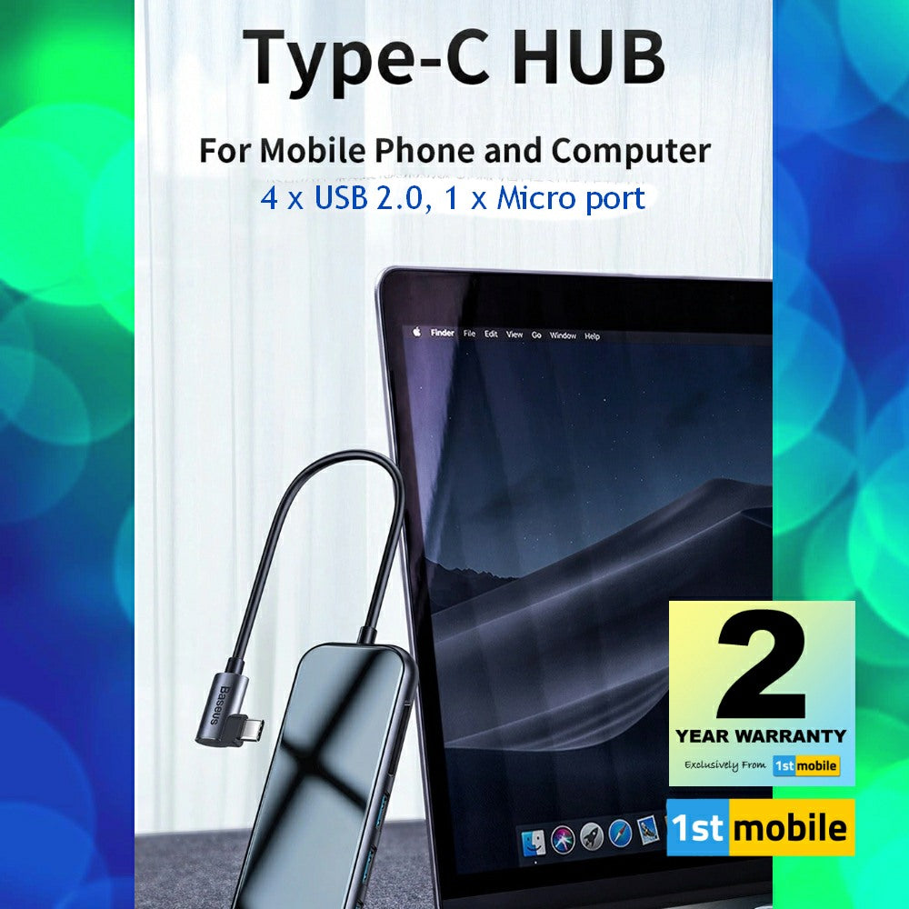 USB 5 Port Hub with 4 x USB 2.0 Ports and 1 MicroUSB powered port. - 1stMobile.UK