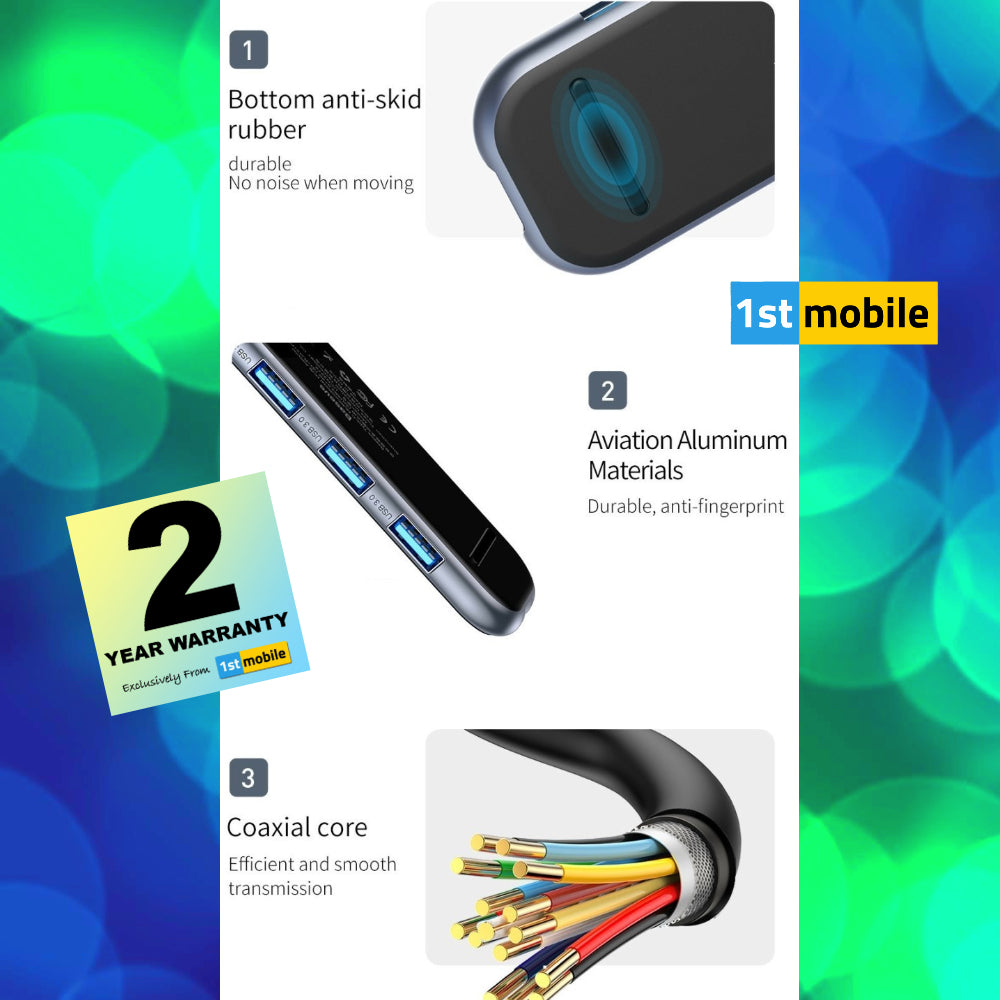 USB 5 Port Hub with 4 x USB 2.0 Ports and 1 MicroUSB powered port. - 1stMobile.UK