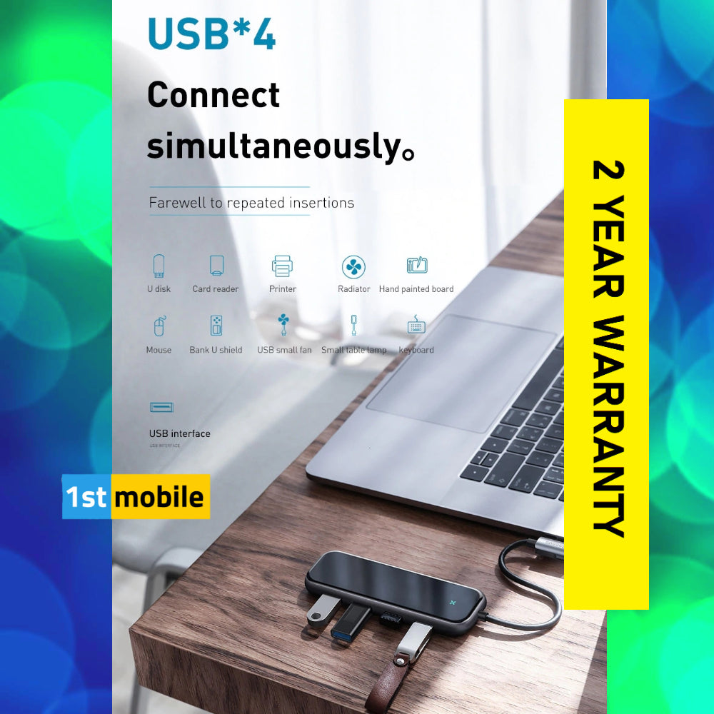USB-C 4 Port Hub with 4 x USB3.0 Ports and 1 x USB-C powered port. - 1stMobile.UK