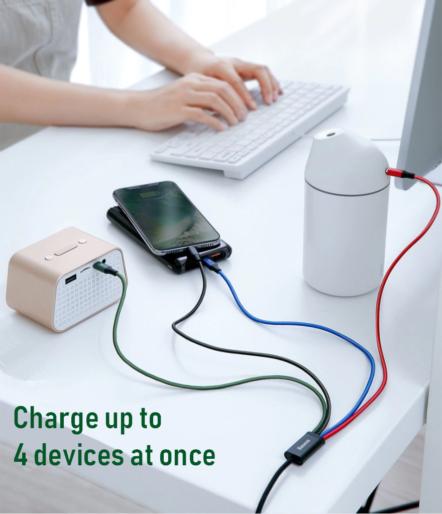 4 in 1 USB Cable for MicroUSB, USB-C, iPhone. 2 YEAR UK GUARANTEE - 1stMobile.UK