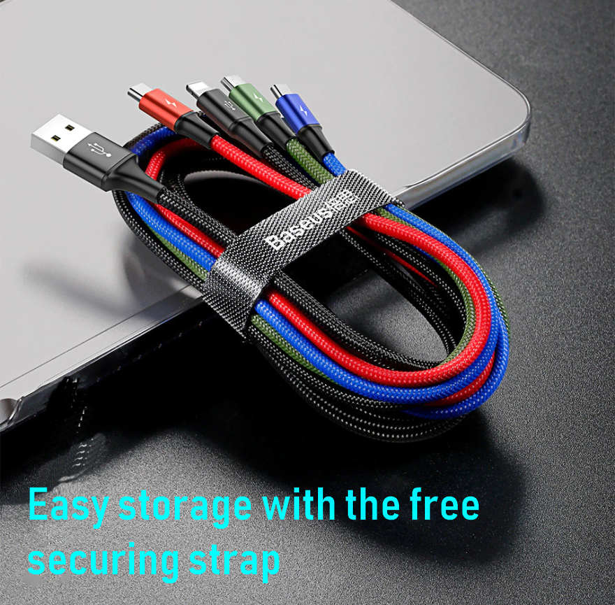 4 in 1 USB Cable for MicroUSB, USB-C, iPhone. 2 YEAR UK GUARANTEE - 1stMobile.UK