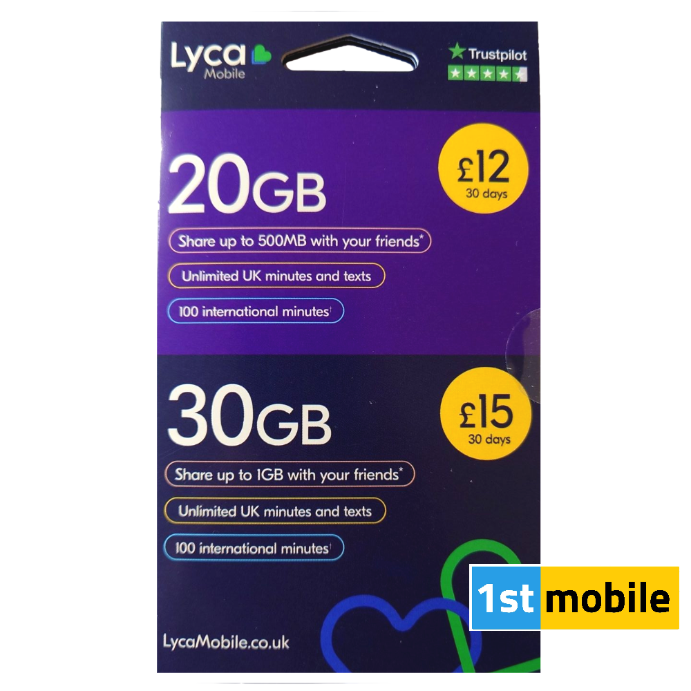 LYCAMOBILE UK Pay As You Go Sim Cards - 1stMobile.UK