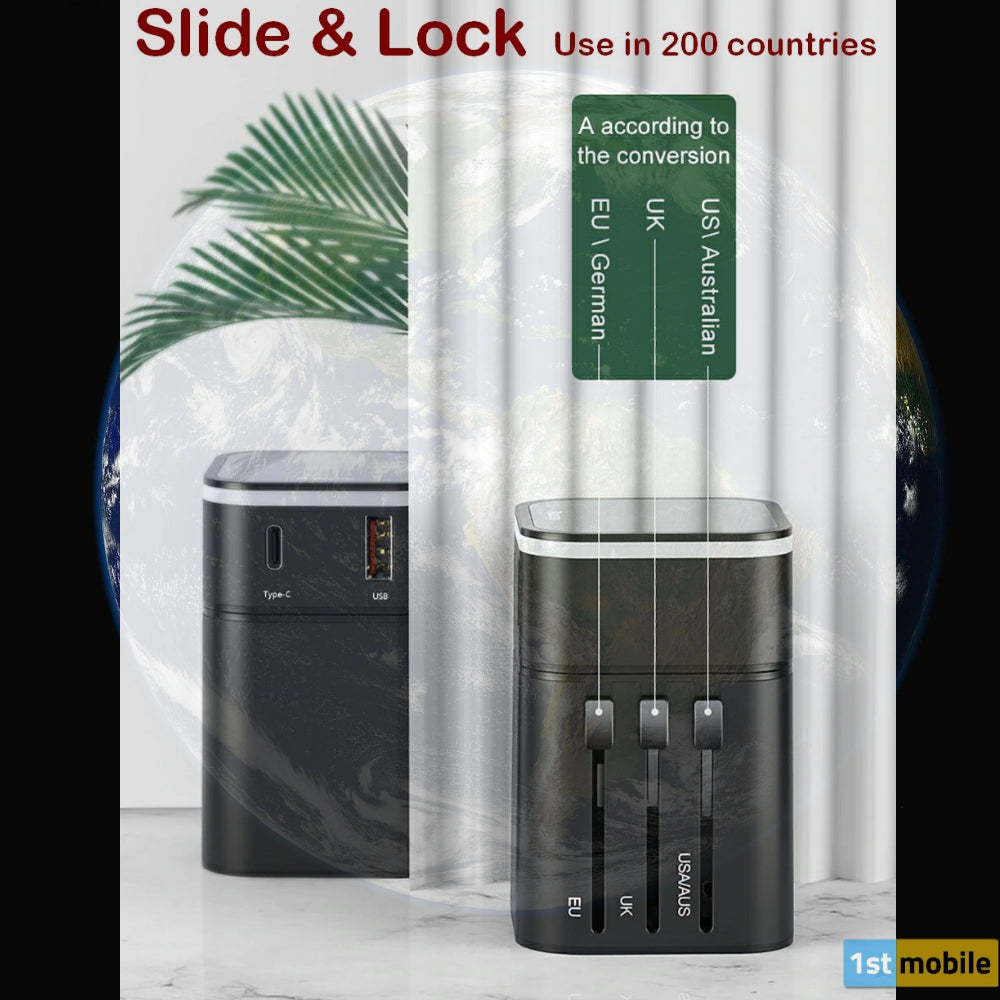 Dual Port USB & USB-C Travel Charger and Fused International Travel Adaptor UK-EU-USA-AUS - 1stMobile.UK