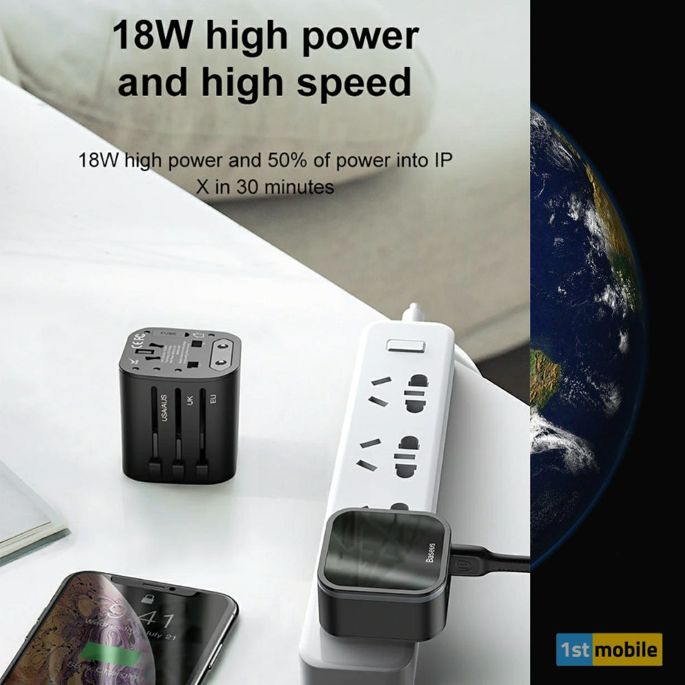 Dual Port USB & USB-C Travel Charger and Fused International Travel Adaptor UK-EU-USA-AUS - 1stMobile.UK