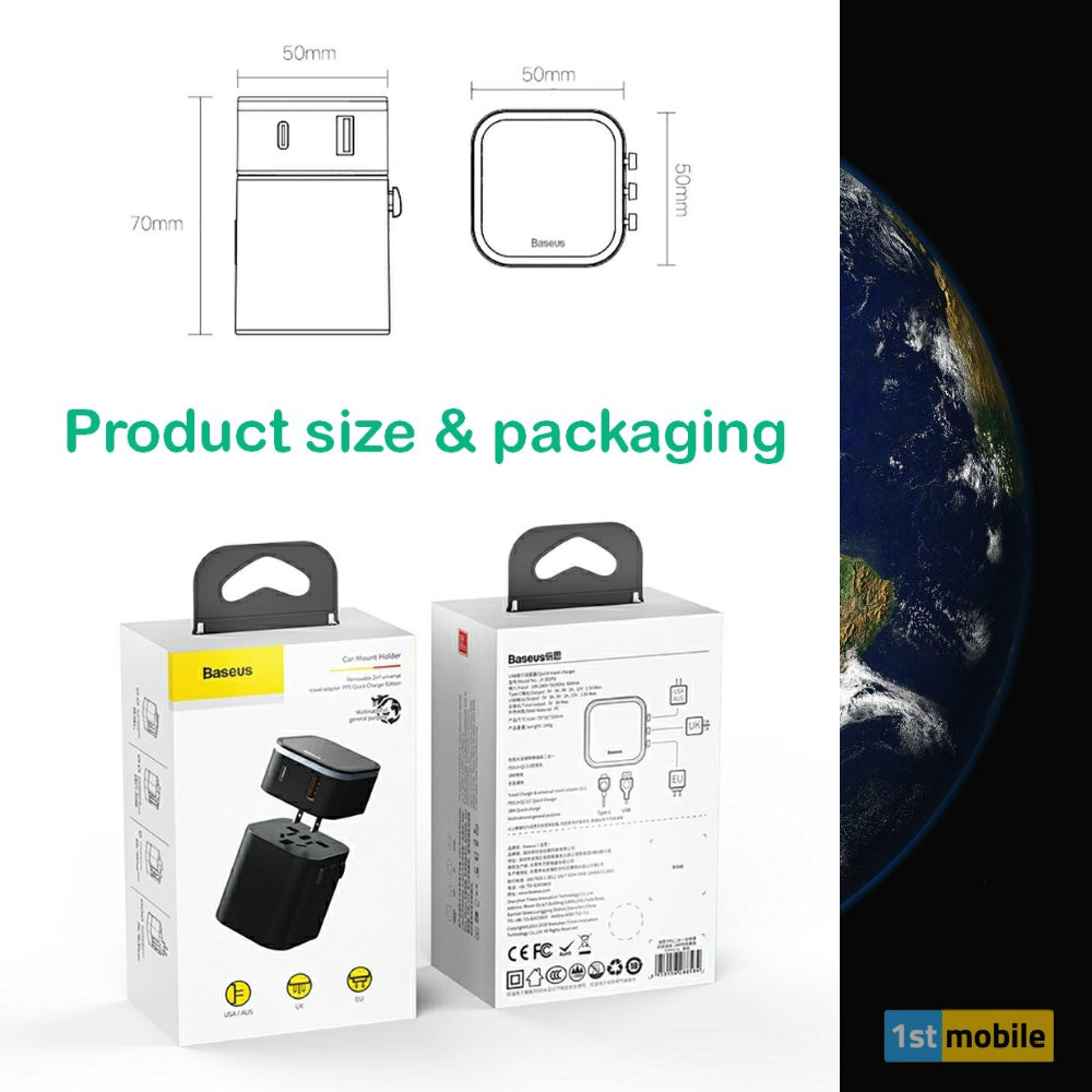 Dual Port USB & USB-C Travel Charger and Fused International Travel Adaptor UK-EU-USA-AUS - 1stMobile.UK