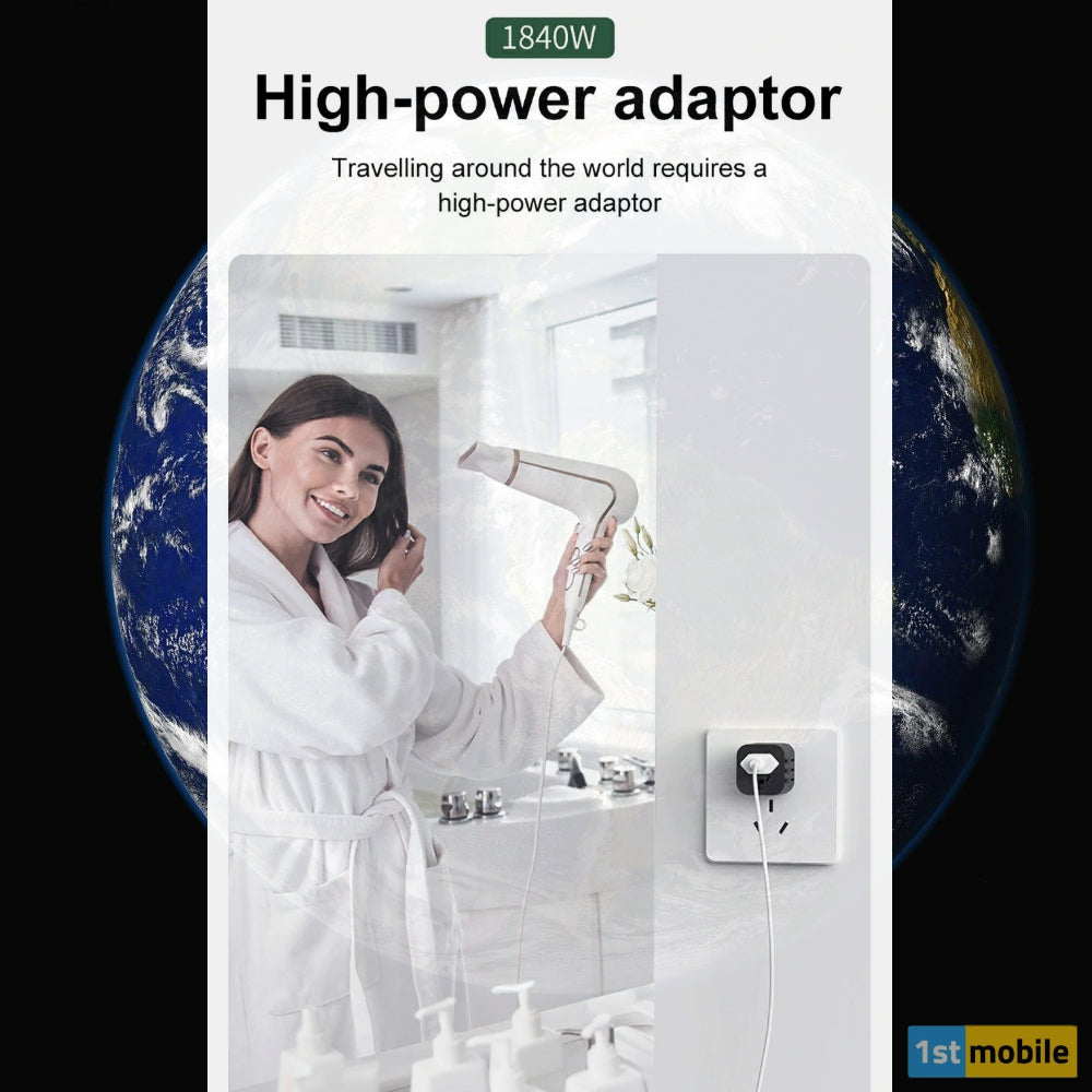 Dual Port USB & USB-C Travel Charger and Fused International Travel Adaptor UK-EU-USA-AUS - 1stMobile.UK