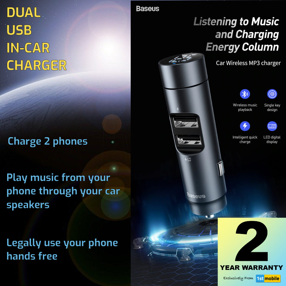 Dual USB Car Charger, Handsfree Calls and Music Player - 1stMobile.UK