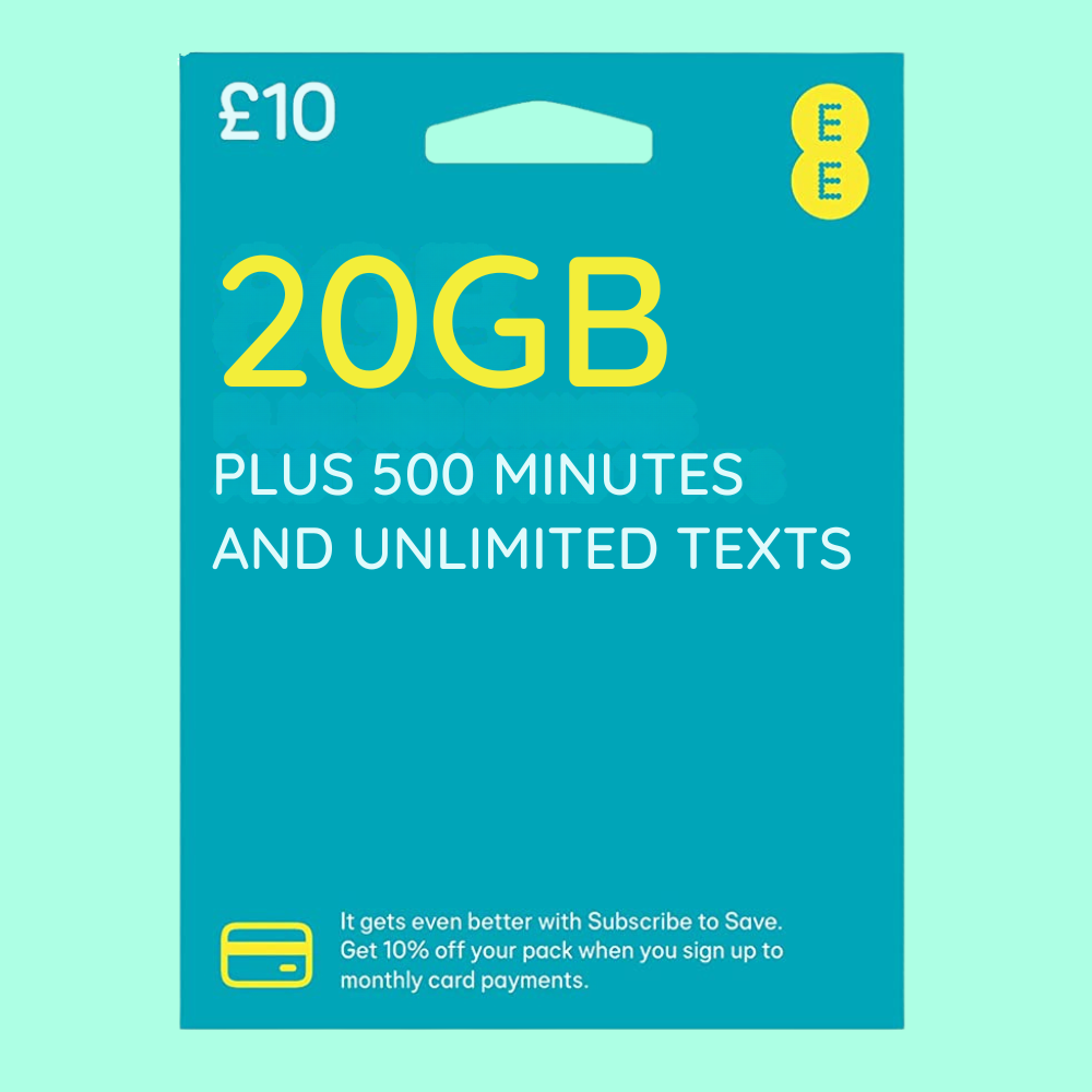 FREE EE UK Pay As You Go Sim Cards, BONUS DATE FOR 6 MONTHS, 10% OFF TOP UPS