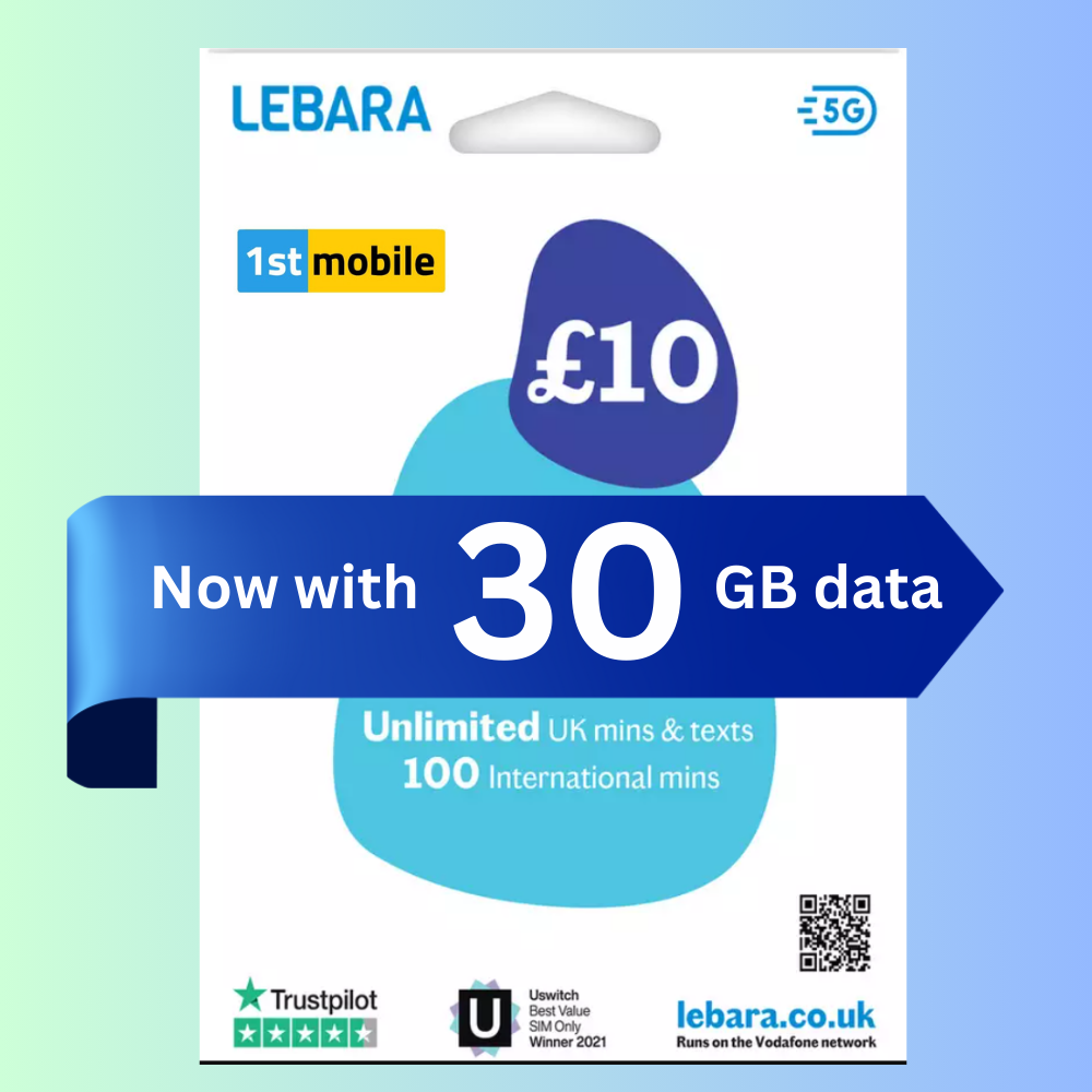 FREE LEBARA UK Pay As You Go Sim Cards. NOW WITH MORE DATA. Top up from just £4.50