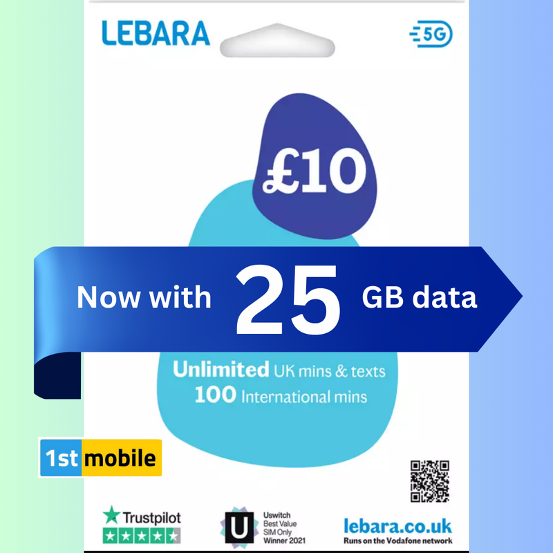 FREE LEBARA UK Pay As You Go Sim Cards. Top up from £4.50 with 5GB data