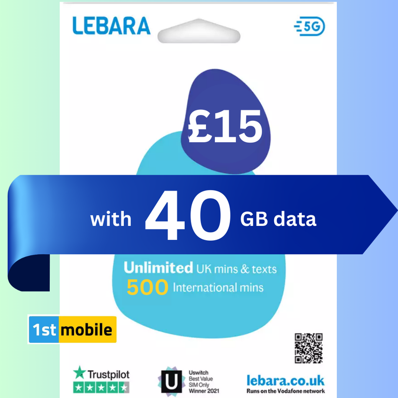 FREE LEBARA UK Pay As You Go Sim Cards. Top up from £4.50 with 5GB data