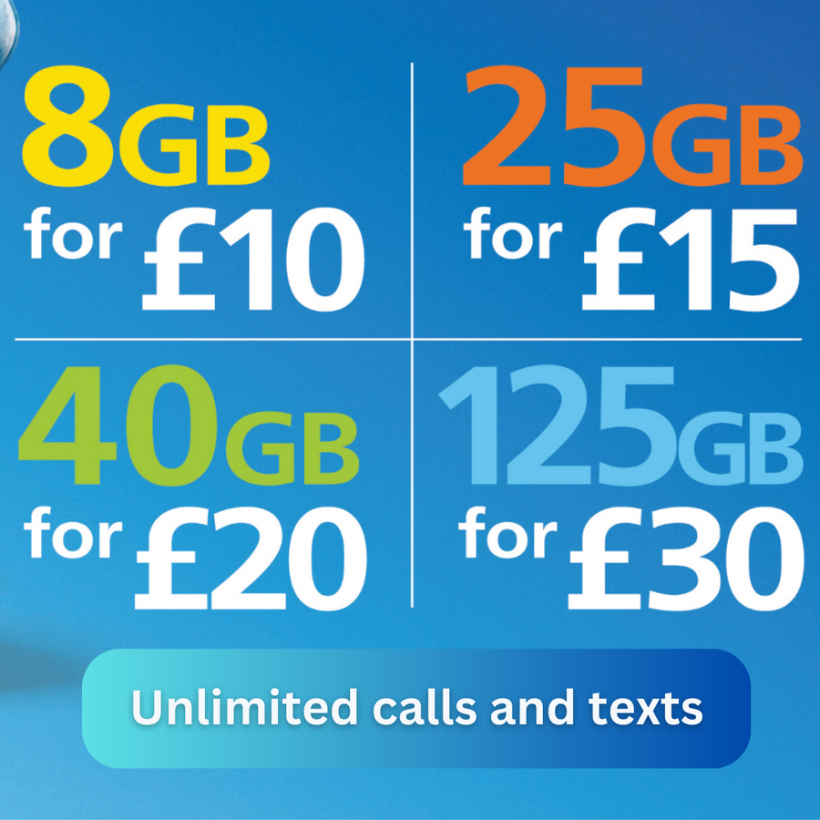 O2 Sim Cards, Big Bundle Pay As You Go, with £10 included + £5 free cr