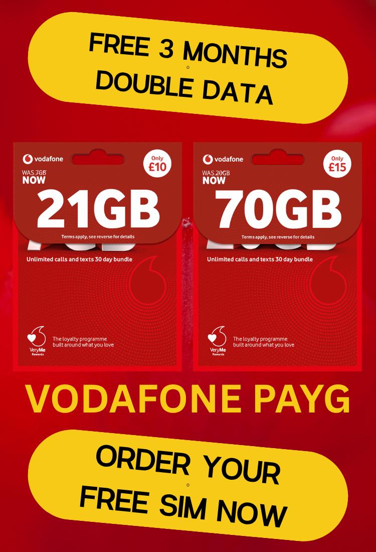 FREE Vodafone UK Pay As You Go Sim Cards, Pay As You Go, TRIPLE DATA