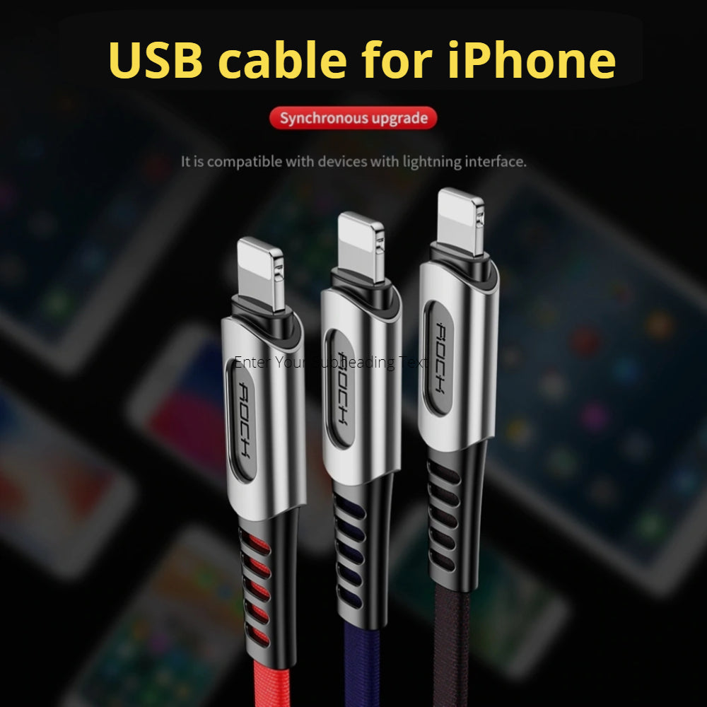 ROCK Reinforced cable for iPhone, Charge and Sync, 1 metre - 1stMobile.UK