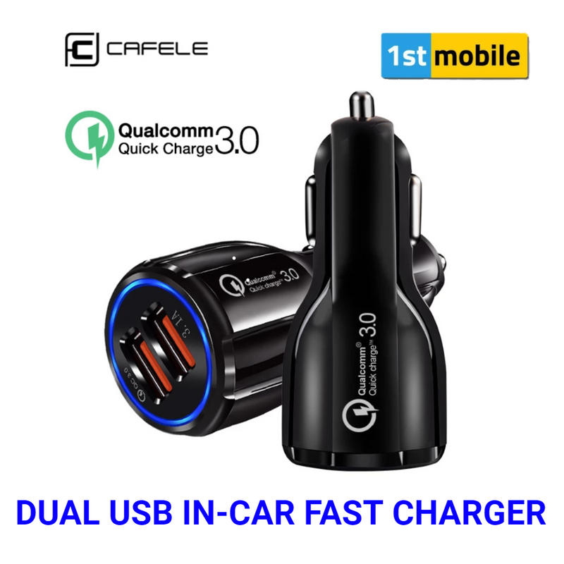 Dual USB in-Car 30w Fast Charger, Charge up to 2 devices in your car