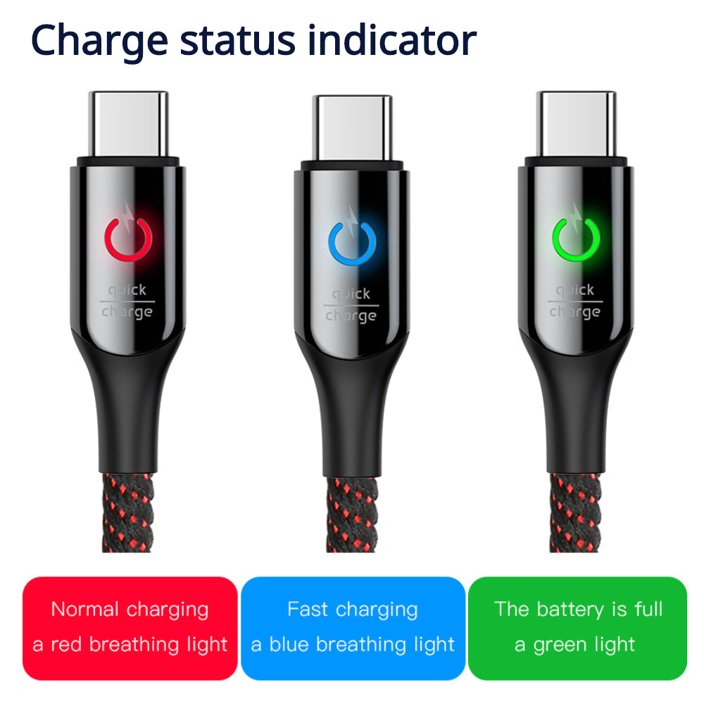 'Intellicharge' Tough USB-C Cable with Colour Changing LED Charge Indicator and Smart Auto Cut-off - 1stMobile.UK