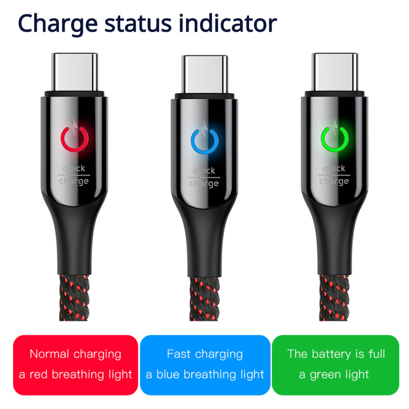 'Intellicharge' Tough USB-C Cable with Colour Changing LED Charge Indicator and Smart Auto Cut-off