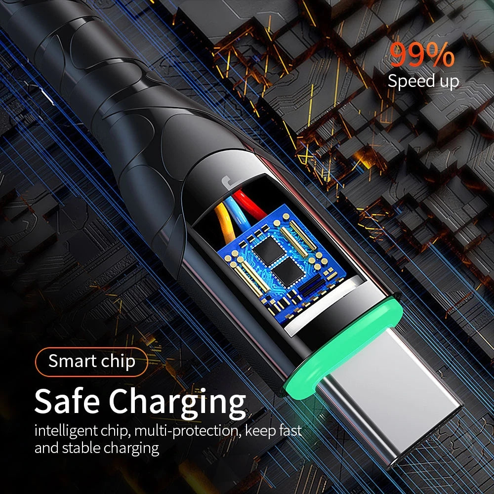 Strong Durable USB-C cable for fast charging up to 3A with LED indicator - 1stMobile.UK