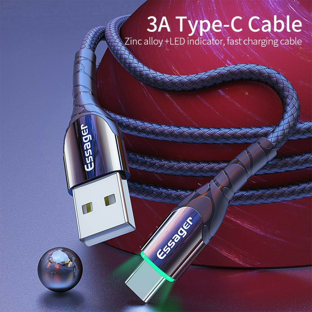 Strong Durable USB-C cable for fast charging up to 3A with LED indicator - 1stMobile.UK