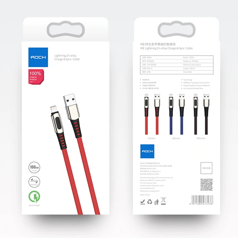 ROCK Reinforced cable for iPhone, Charge and Sync, 1 metre - 1stMobile.UK